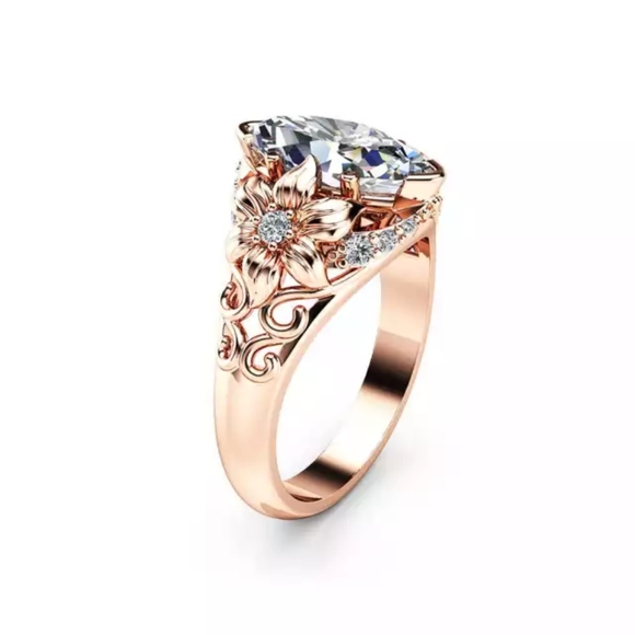 New Rose Gold Plated Marquize Cut Diamond Ring - Picture 2 of 4
